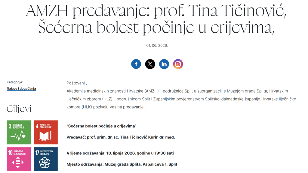 Predavanje prof. prim. dr. sc. Tine Tičinović Kurir: Šećerna bolest počinje u crijevima